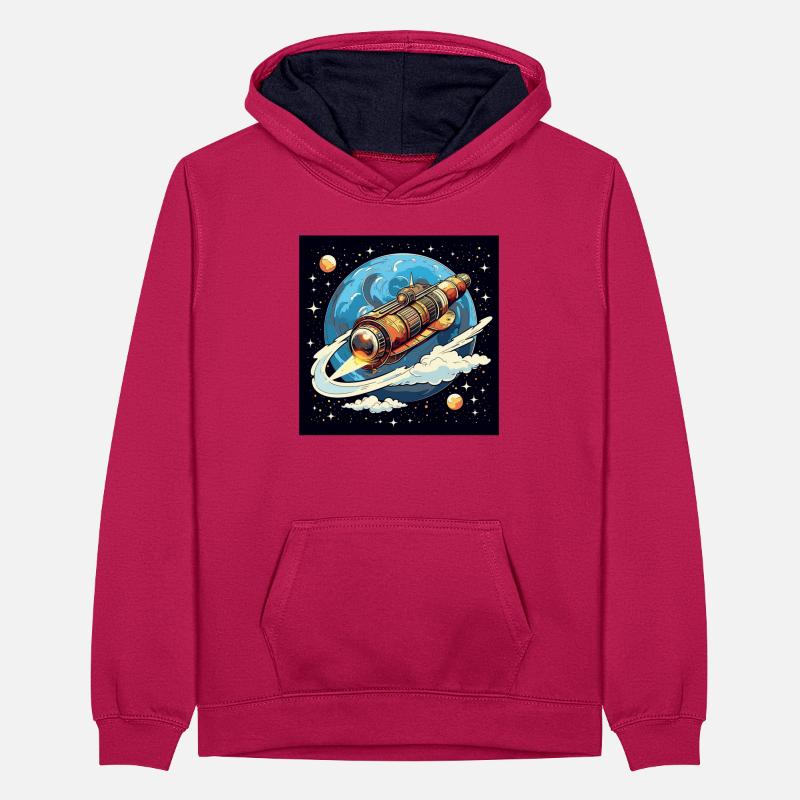 Vol de fusée dans l’espace Sweat à capuche contrasté Ado
