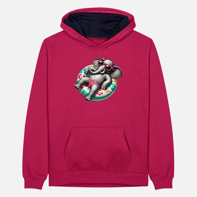 A relaxed elephant on a swimming ring Teenager Contrast Hoodie