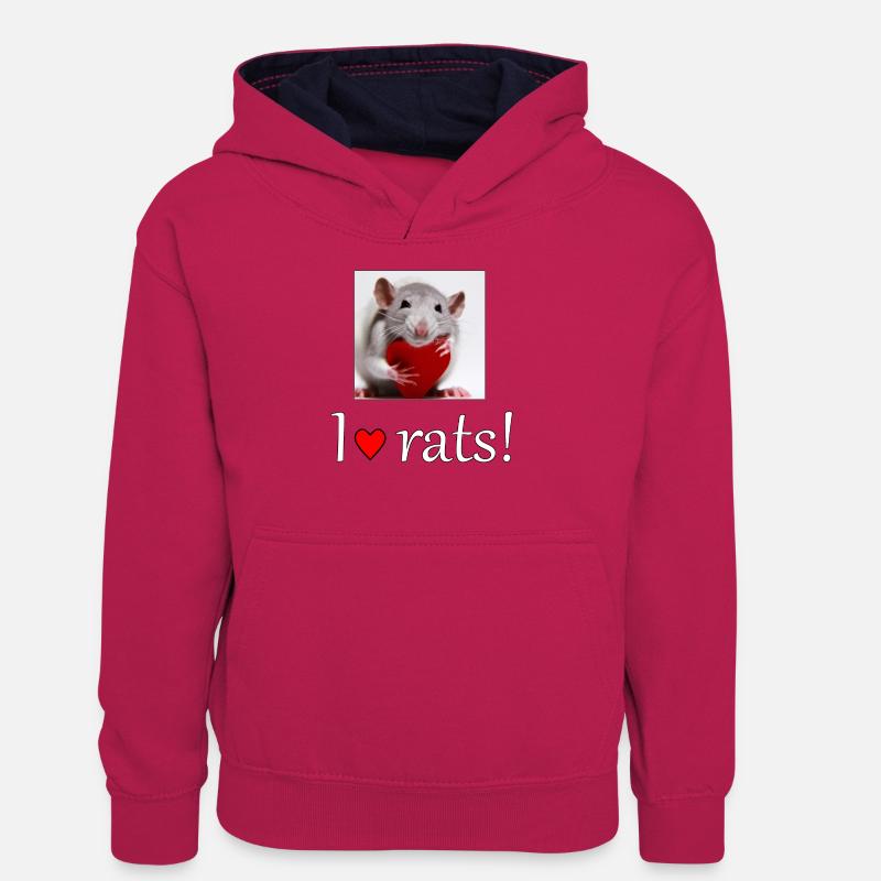 Rat avec un cœur - Sweat à capuche contrasté Ado - rose/bleu marine