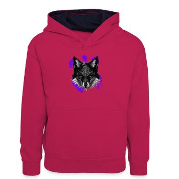 Füchse, Farbflecken, Tribals - Teenager Kontrast-Hoodie - Pink/Navy - Vorne