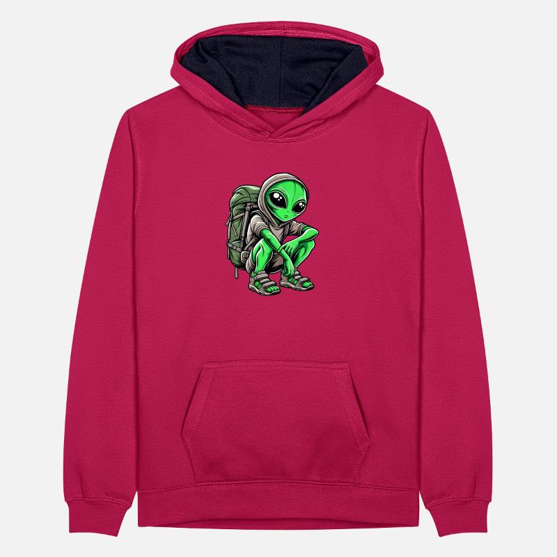 Alien Backpacker Design Teenager Kontrast-Hoodie