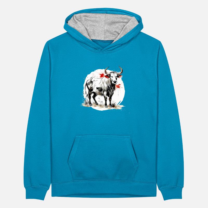 Chinesisches Sternzeichen Büffel Teenager Kontrast-Hoodie