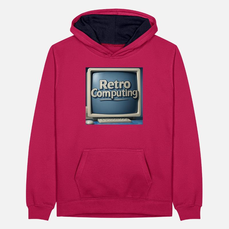 Retro Computer Graphics on Blue Background Teenager Contrast Hoodie