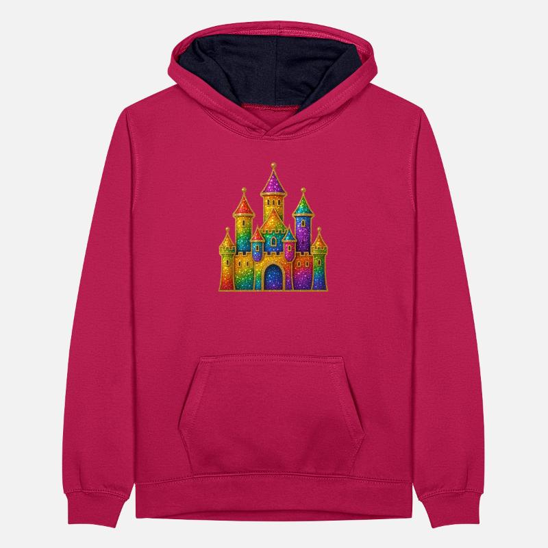 Rainbow Glitter Castle Design Teenager Contrast Hoodie