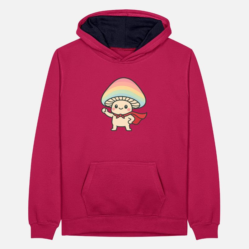 Conception de dessin animé de super-héros de champignon Sweat à capuche contrasté Ado