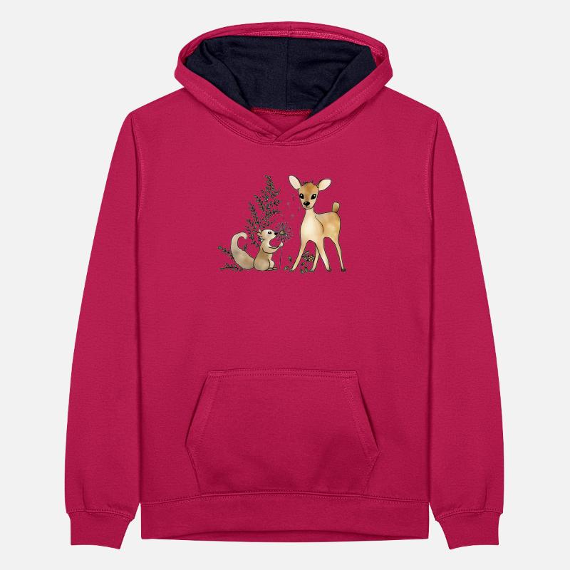 Reh_und_Eichhoernchen Teenager Contrast Hoodie