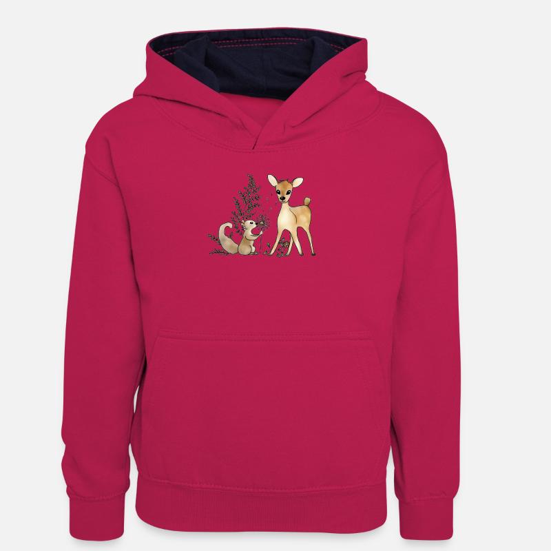 Reh_und_Eichhoernchen - Sweat à capuche contrasté Ado - rose/bleu marine