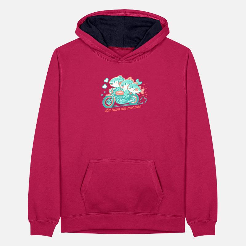 Turquoise cod on a motorcycle Teenager Contrast Hoodie