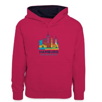 Hamburg Skyline Immer eine Reise wert - Teenager Kontrast-Hoodie - Pink/Navy - Vorne