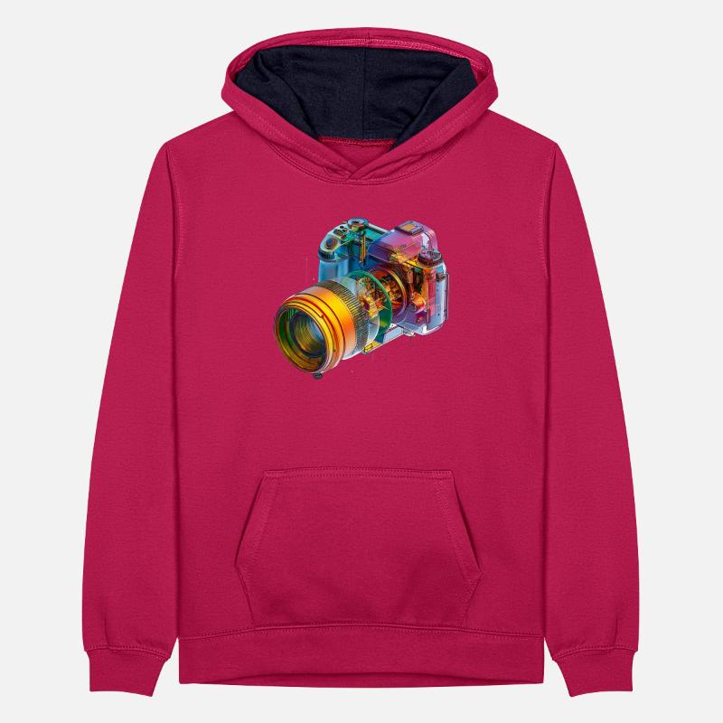 Caméra arc-en-ciel comme conception CAO dans l’explosion de couleurs Sweat à capuche contrasté Ado