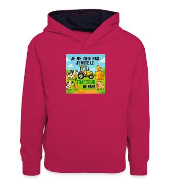 Papas Traktor und bunte Tiere - Teenager Kontrast-Hoodie - Pink/Navy - Vorne