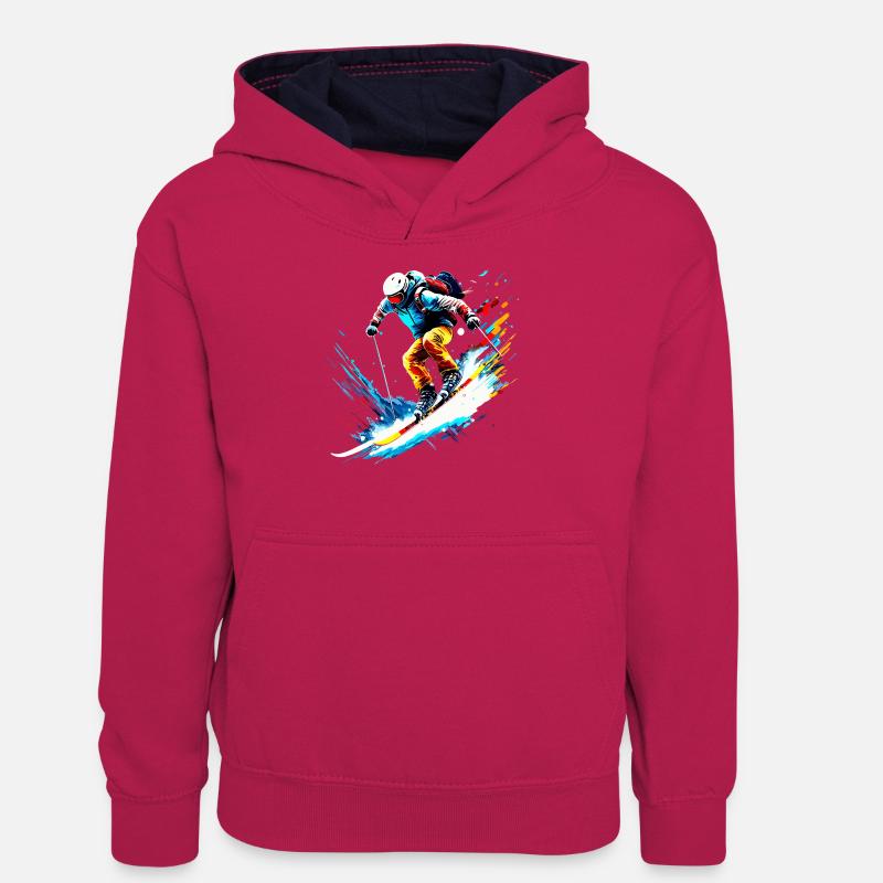 Skieur - Sweat à capuche contrasté Ado - rose/bleu marine
