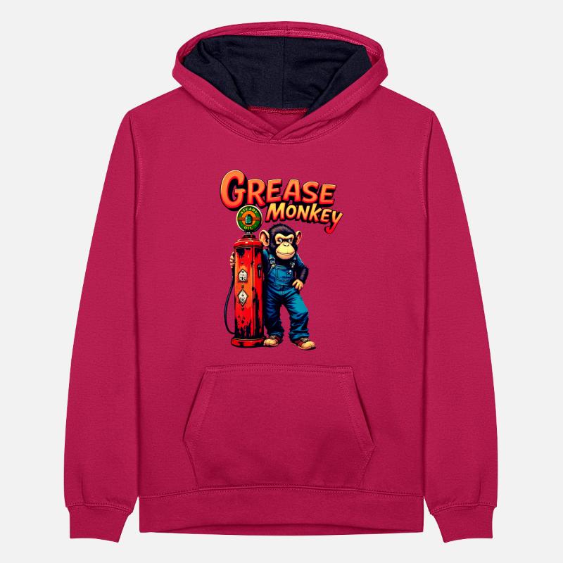 GreaseMonkey Retro Pump Design Teenager Contrast Hoodie
