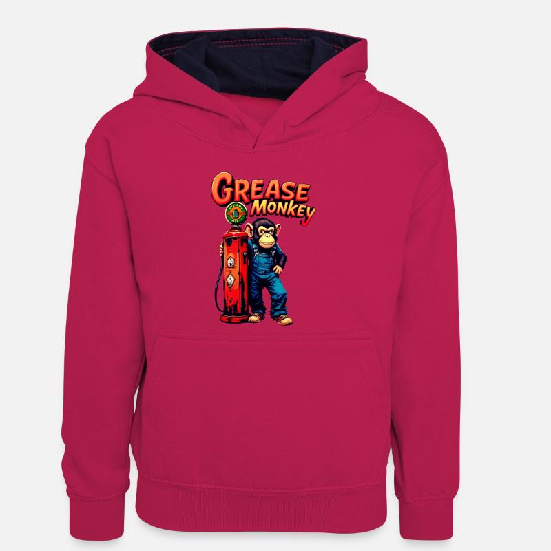 Conception rétro de la pompe GreaseMonkey - Sweat à capuche contrasté Ado - rose/bleu marine