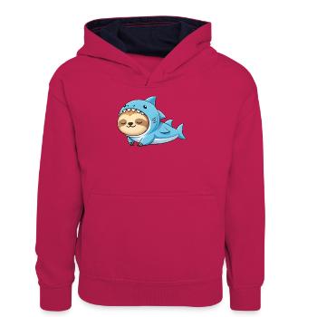 Costume de dessin animé de paresseux mignon, Carnaval du Brésil - Sweat à capuche contrasté Ado - rose/bleu marine - Devant