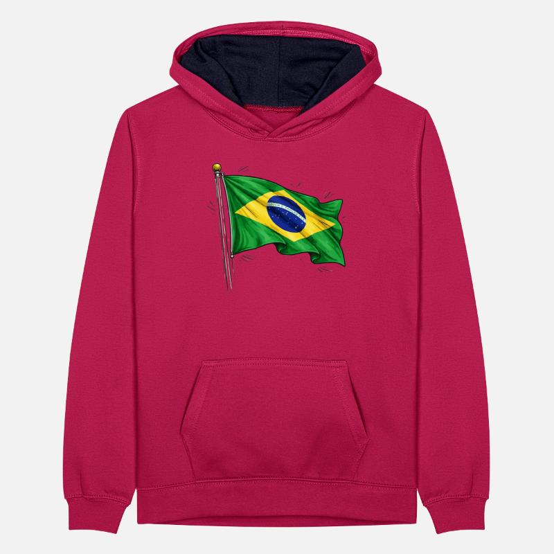 Drapeau du Brésil Sweat à capuche contrasté Ado