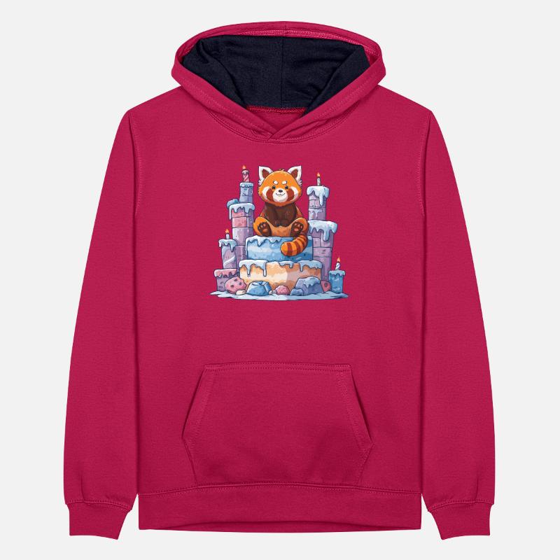 Roter Panda auf Eis-Torte Teenager Contrast Hoodie