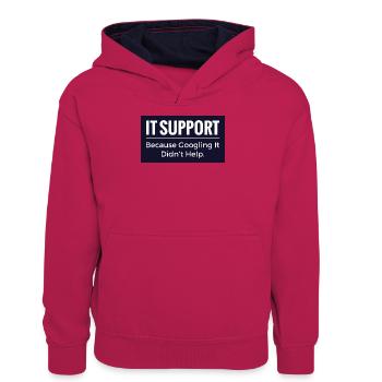 T-shirt support informatique – Humour drôle de bureau technique - Sweat à capuche contrasté Ado - rose/bleu marine - Devant