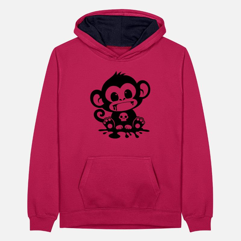 Singe Effrayant avec un Crâne Sweat à capuche contrasté Ado