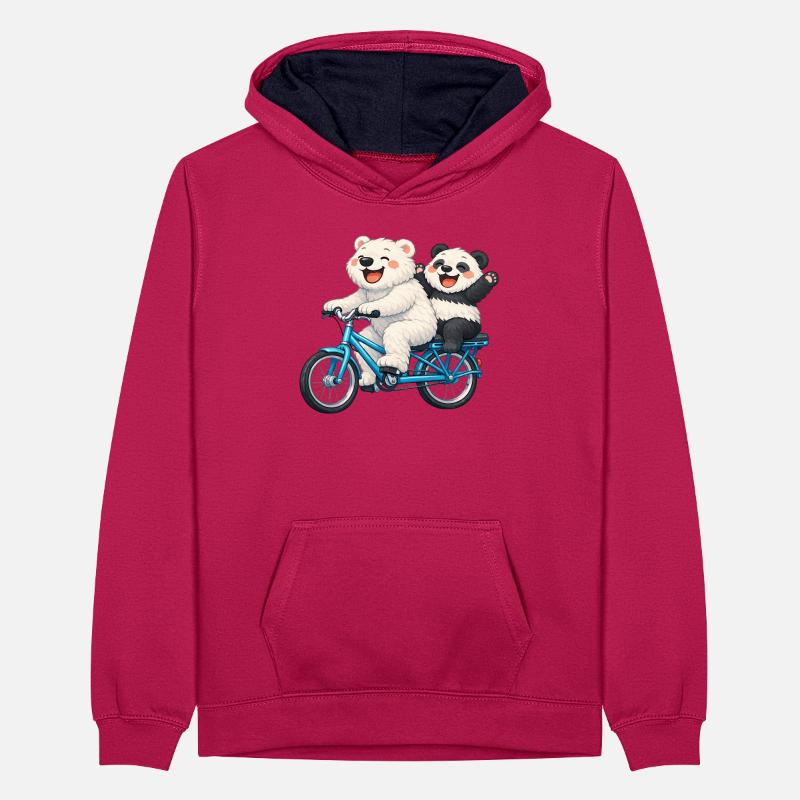 Two teddy bears on a bicycle Teenager Contrast Hoodie