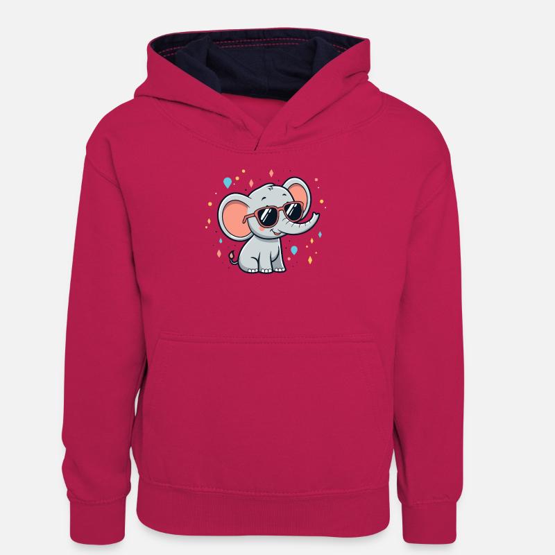 Éléphant Chatoyant Lunettes Soleil - Sweat à capuche contrasté Ado - rose/bleu marine