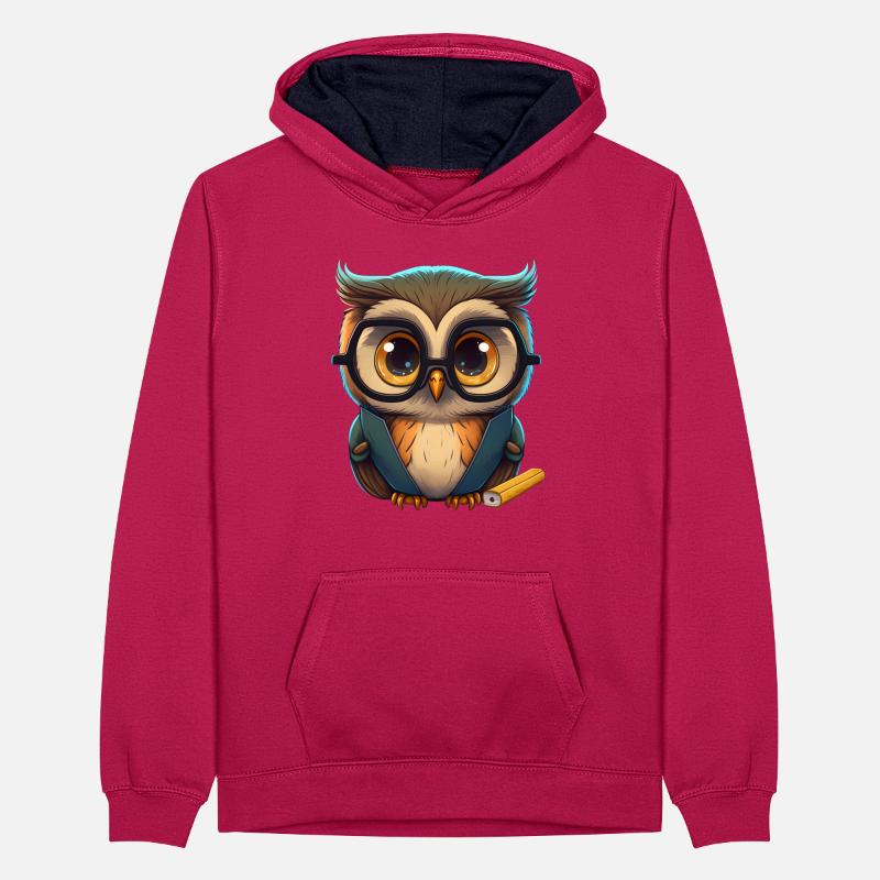 Schlaue Eule mit Brille Teenager Kontrast-Hoodie