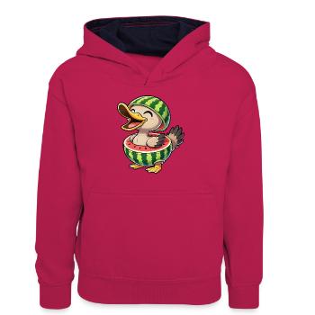Canard drôle avec pastèque, fraîcheur estivale - Sweat à capuche contrasté Ado - rose/bleu marine - Devant