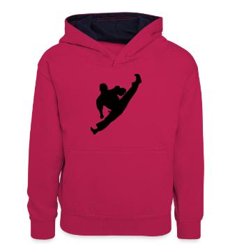 Jumpkick geri kick karaté ou teakwondo - Sweat à capuche contrasté Ado - rose/bleu marine - Devant