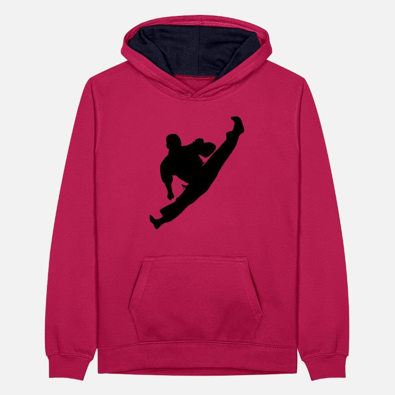 Jumpkick Geri Kick Karate oder Teakwondo Teenager Kontrast-Hoodie
