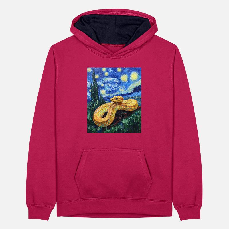 Snake Python Van Gogh Style Starry Night Teenager Contrast Hoodie