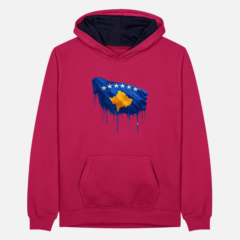 Drapeau du Kosovo couleur colorée Sweat à capuche contrasté Ado