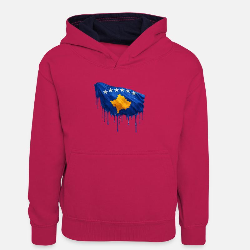 Drapeau du Kosovo couleur colorée - Sweat à capuche contrasté Ado - rose/bleu marine