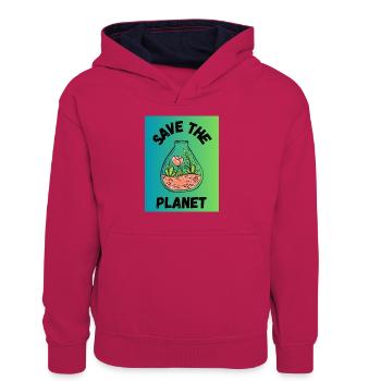 PLANET. PLANET. FEDER. GARTENARBEIT. RUHESTAND - Teenager Kontrast-Hoodie - Pink/Navy - Vorne