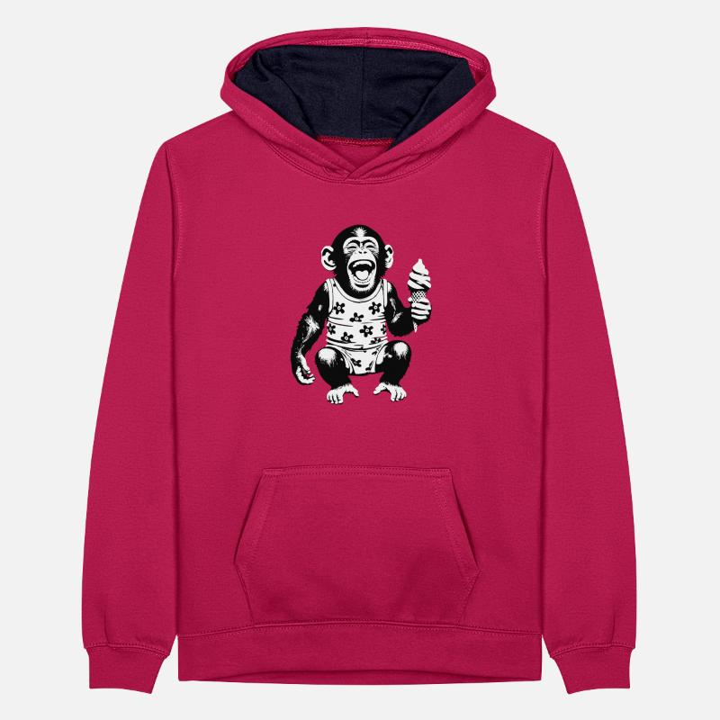 Lachendes Äffchen mit Eis Teenager Kontrast-Hoodie
