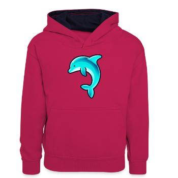 Delfin - Teenager Kontrast-Hoodie - Pink/Navy - Vorne