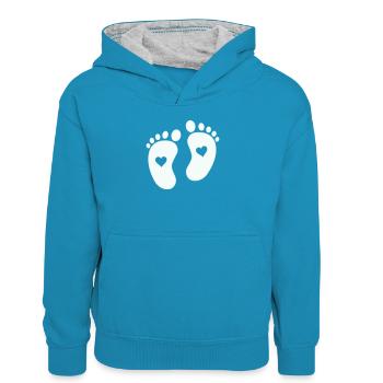 Pieds de bébé - Sweat à capuche contrasté Ado - bleu paon/gris chiné - Devant