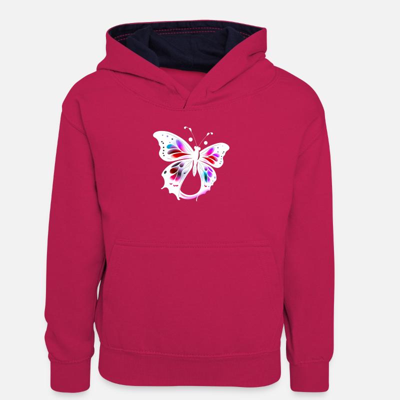 Papillon multicolore - Sweat à capuche contrasté Ado - rose/bleu marine