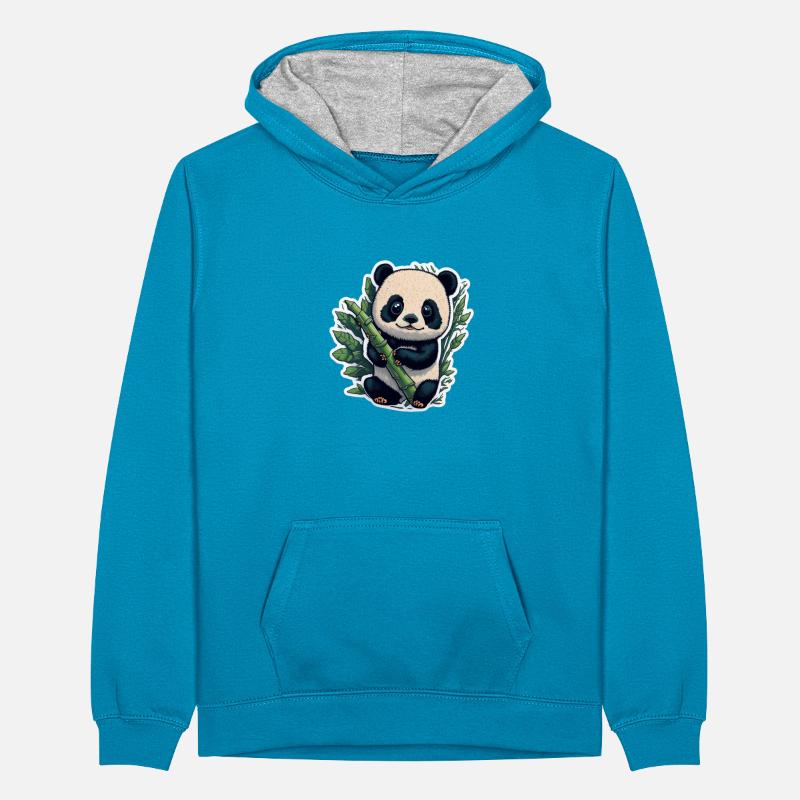 Panda mignon avec bambou Sweat à capuche contrasté Ado