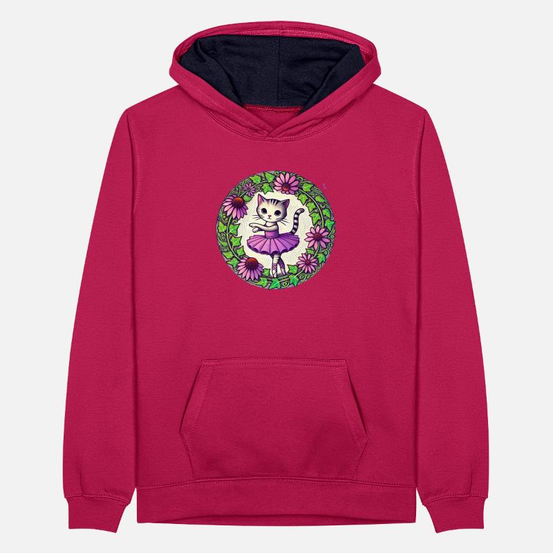 Ballerina Kitty Teenager Contrast Hoodie
