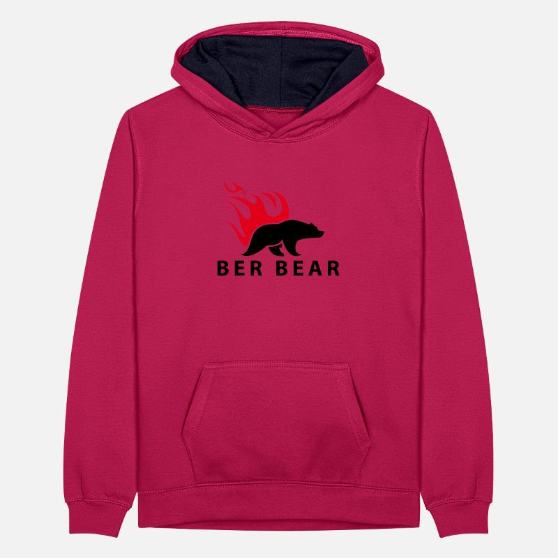 FlammenBär Schwarz-Rot Teenager Kontrast-Hoodie