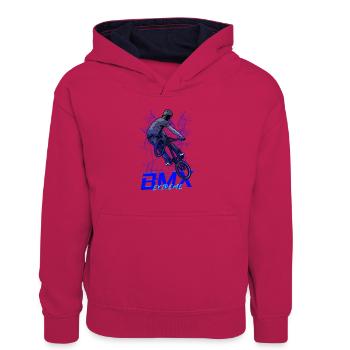 BMX Extremer Sprung Blau Neon - Teenager Kontrast-Hoodie - Pink/Navy - Vorne