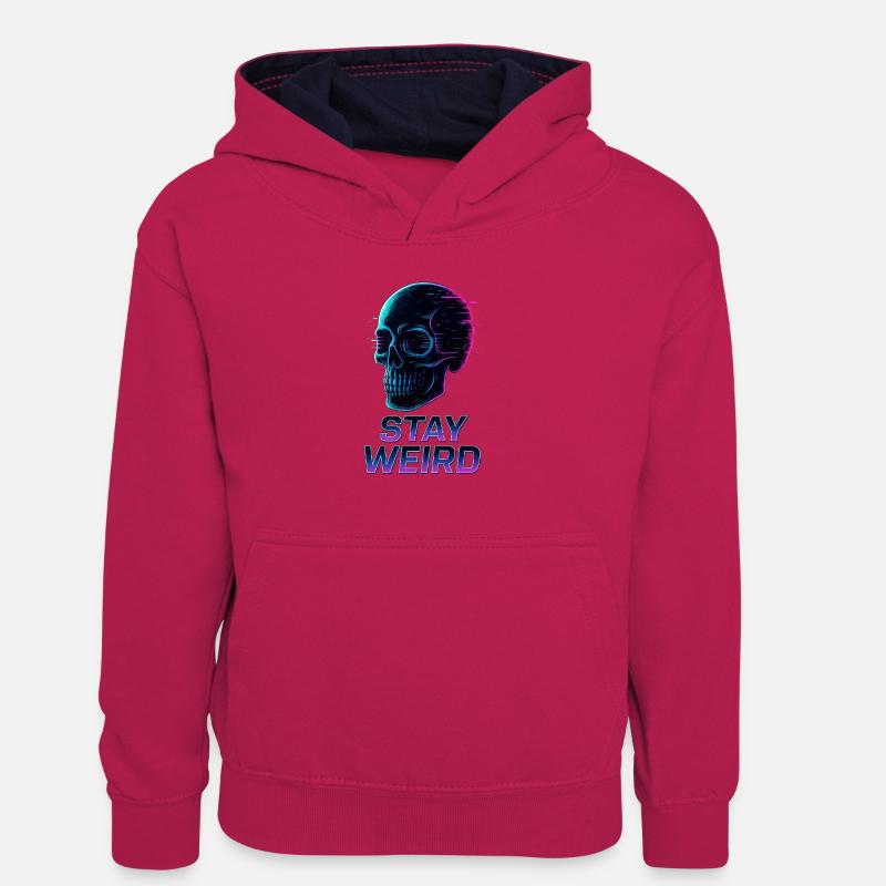 Restez bizarre Neon Skull - Sweat à capuche contrasté Ado - rose/bleu marine