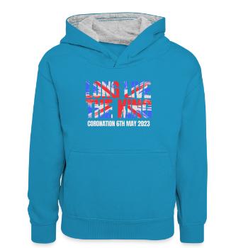 Britischer König Krönung Charles England Flagge - Teenager Kontrast-Hoodie - Pfauenblau/Grau meliert - Vorne