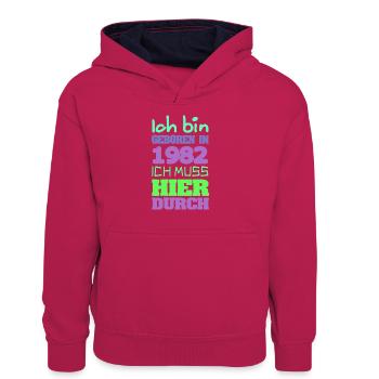 1982 - Teenager Kontrast-Hoodie - Pink/Navy - Vorne