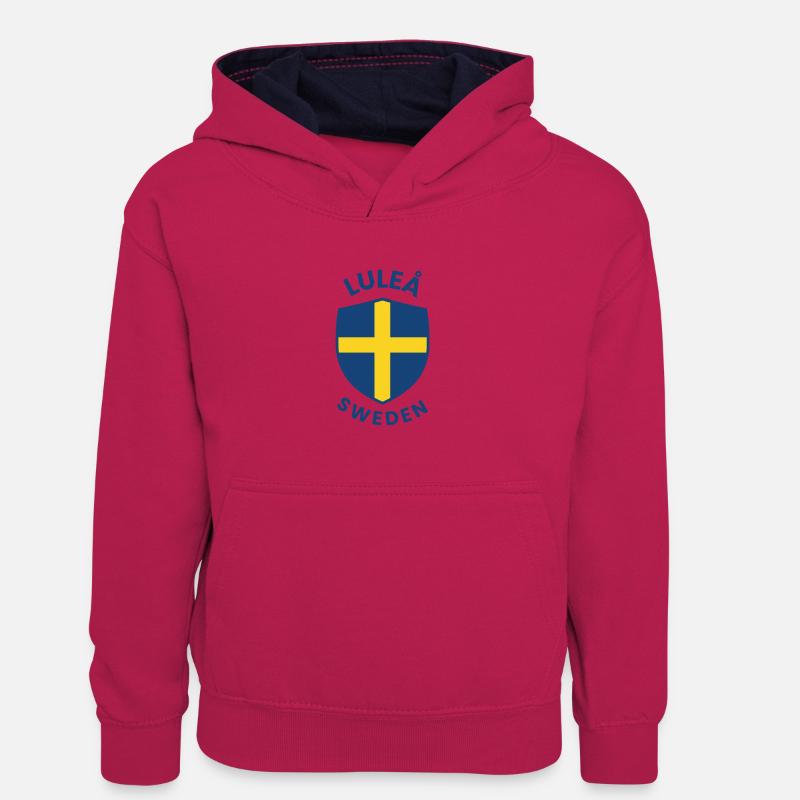 Drapeau de Suède de Luleå - Sweat à capuche contrasté Ado - rose/bleu marine