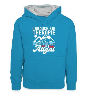 Allgäu Bayern - Teenager Kontrast-Hoodie - Pfauenblau/Grau meliert - Vorne