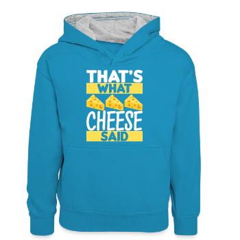 Amateurs de fromage Gouda - Sweat à capuche contrasté Ado - bleu paon/gris chiné - Devant