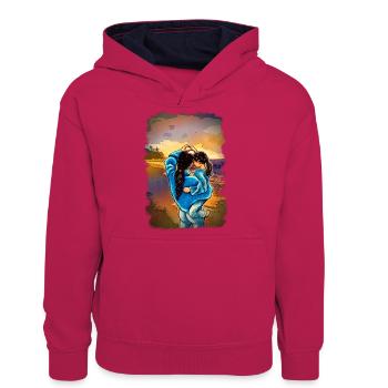 MutterTochter Liebe Meer Illustration brünett - Teenager Kontrast-Hoodie - Pink/Navy - Vorne