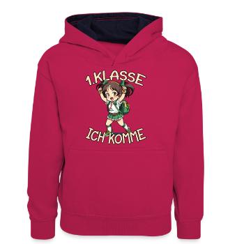 1. Klasse Ich komme Einschulung Mädchen - Teenager Kontrast-Hoodie - Pink/Navy - Vorne