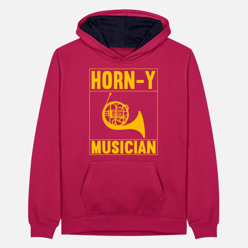 Horn Brass Instrument Teenager Contrast Hoodie
